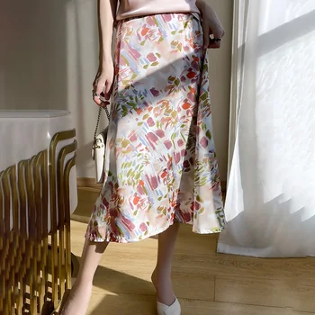 Летняя юбка с цветочным рисунком, Женская новинка весны 2023, дизайнерский принт, юбка-зонтик трапециевидной формы с высокой талией, облегающая бедра, Платье тонкой модели