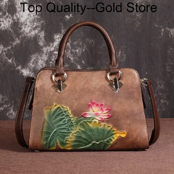 Высококачественная сумка-тоут с тиснением и цветочным рисунком, женские сумки-мессенджеры через плечо, Винтажные роскошные женские сумки из натуральной кожи