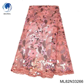 2023 Модная вышивка Сетка Тюль Кружево с Африканскими Блестками Кружевная ткань Свадебное платье ML82N332