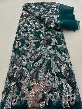 Африканская Кружевная ткань С Пайетками Жемчугом Бисером Вышивкой Французским Тюлем Высококачественная Кружевная ткань Для Новобрачных Роскошная Свадьба