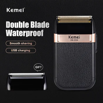 Электробритва Kemei для мужчин, беспроводная бритва с двумя лезвиями, с возвратно-поступательным движением, для волос, Бороды, USB-перезаряжаемый станок для бритья, парикмахерский триммер