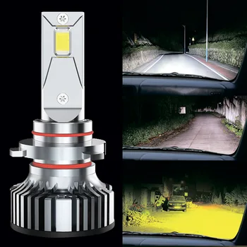 трехцветная автомобильная светодиодная фара 12v подходит для умного бега, трехцветная светодиодная фара 9005, автомобильная лампа белого света 6000K