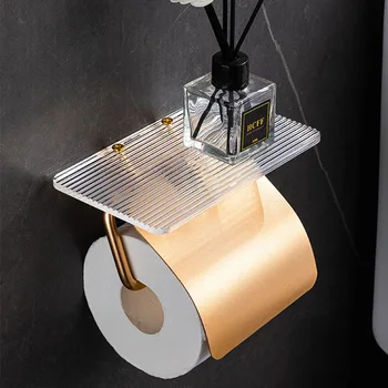 Акриловый держатель для туалетной бумаги без перфорации для ванной комнаты, алюминиевый Держатель для туалетных салфеток, вешалка для полотенец без сверления