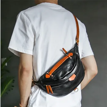 Модная повседневная роскошная мужская нагрудная сумка-органайзер из натуральной кожи, дизайнерские высококачественные уличные черные сумки через плечо из натуральной воловьей кожи