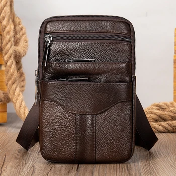 Мужская сумка-мессенджер, Кожаная сумка через плечо, сумка для мобильного телефона, мужская мини-сумка на пояс из воловьей кожи, Брендовая персональная сумка Ins Tide, сумка с карманом